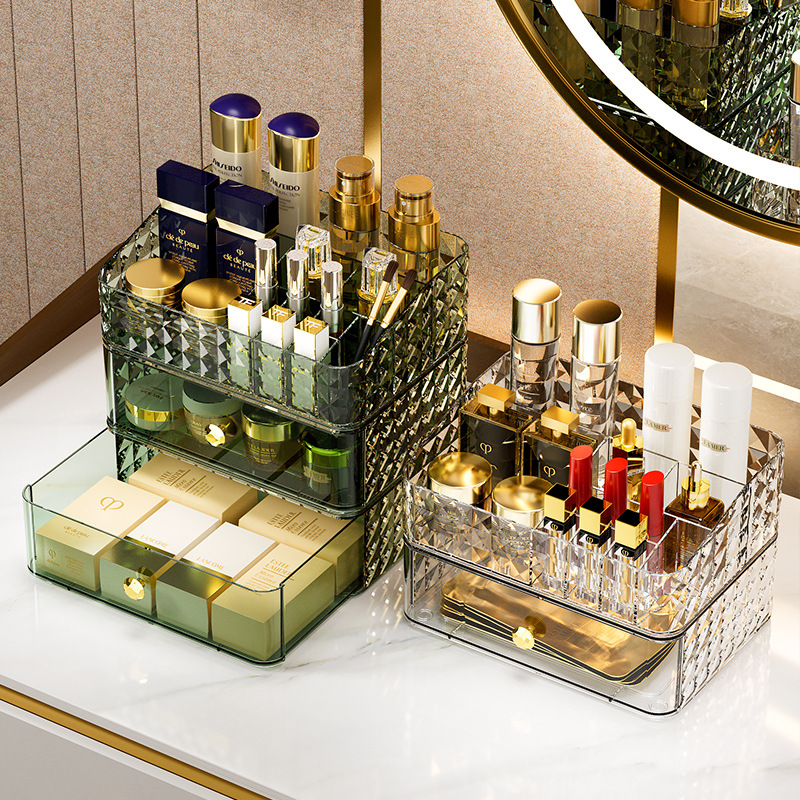 High Luxury Skincare - صندوق تخزين مستحضرات التجميل بنمط الماس،